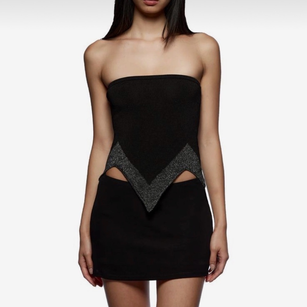 Tank Air Tea Time Strapless Black Top with Metallic Accent
